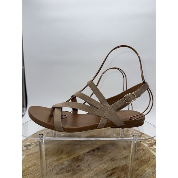Kelly And Katie Strappy Flat Sandals Flip Flop Toe Wedge Size 9 Tan Brown Buckle - Picture 4 of 7